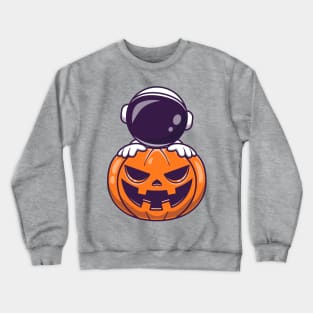 Astronaut With Pumpkin Halloween Cartoon Crewneck Sweatshirt